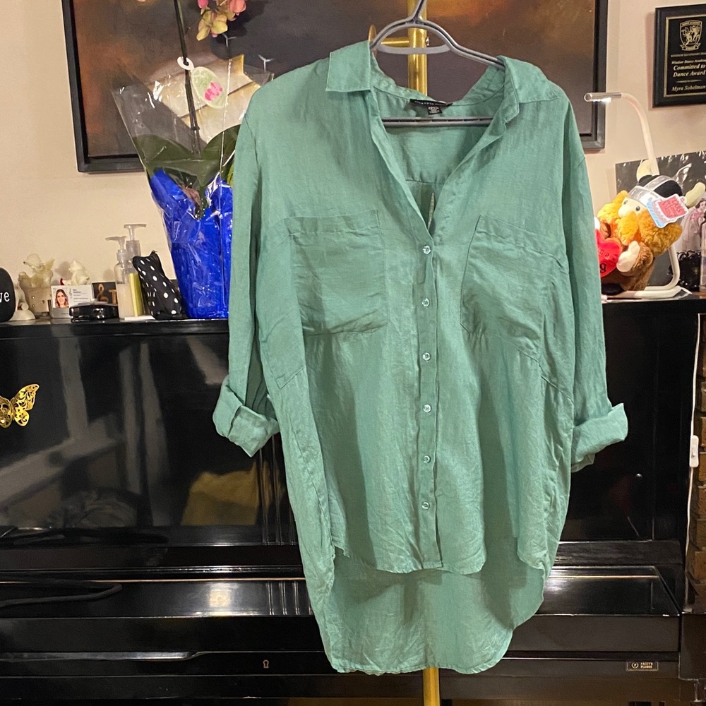 Saks Fifth Avenue 100% Linen Mint Green Top